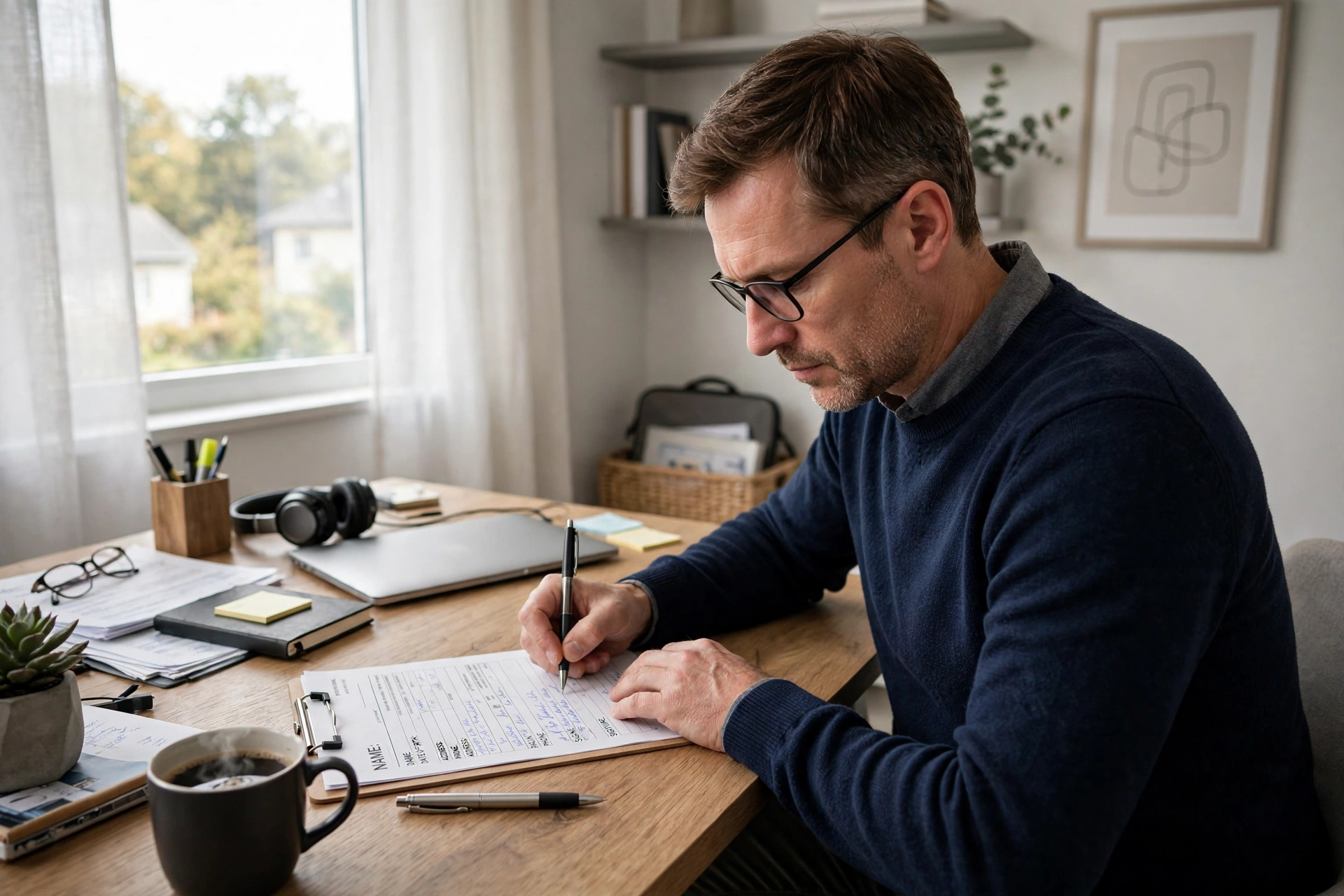 Man filling out LA Fitness membership cancellation form at desk